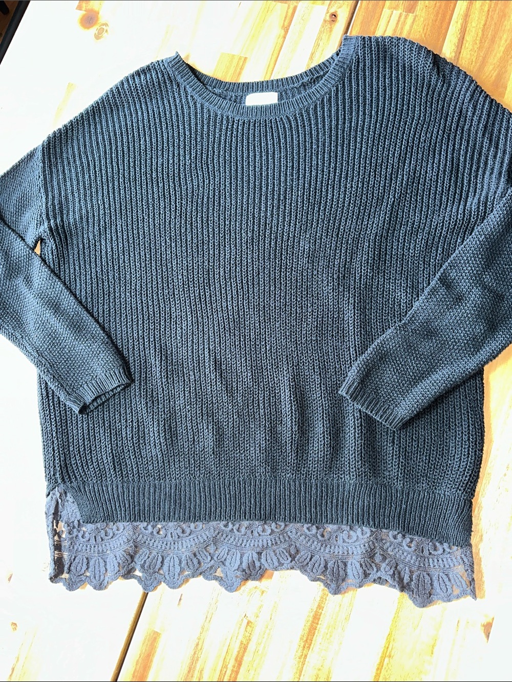 Pins & Needles Navy Crewneck Sweater with Lace Hem